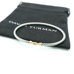 David Yurman Sterling Silver & 18K Gold 3mm Cable Buckle Bangle Bracelet